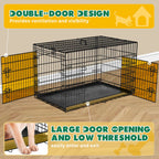 Double Door Folding Metal Wire Dog Crate with Plastic Leak-Proof Pan