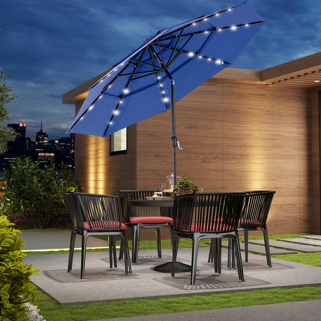 10FT, 3-Tier Patio Umbrella, 32 LED Solar Lights