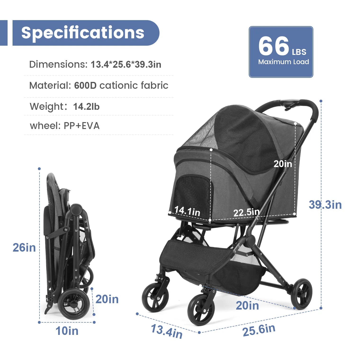 Pet Trolley Jogging Stroller Small Medium Dogs Cat