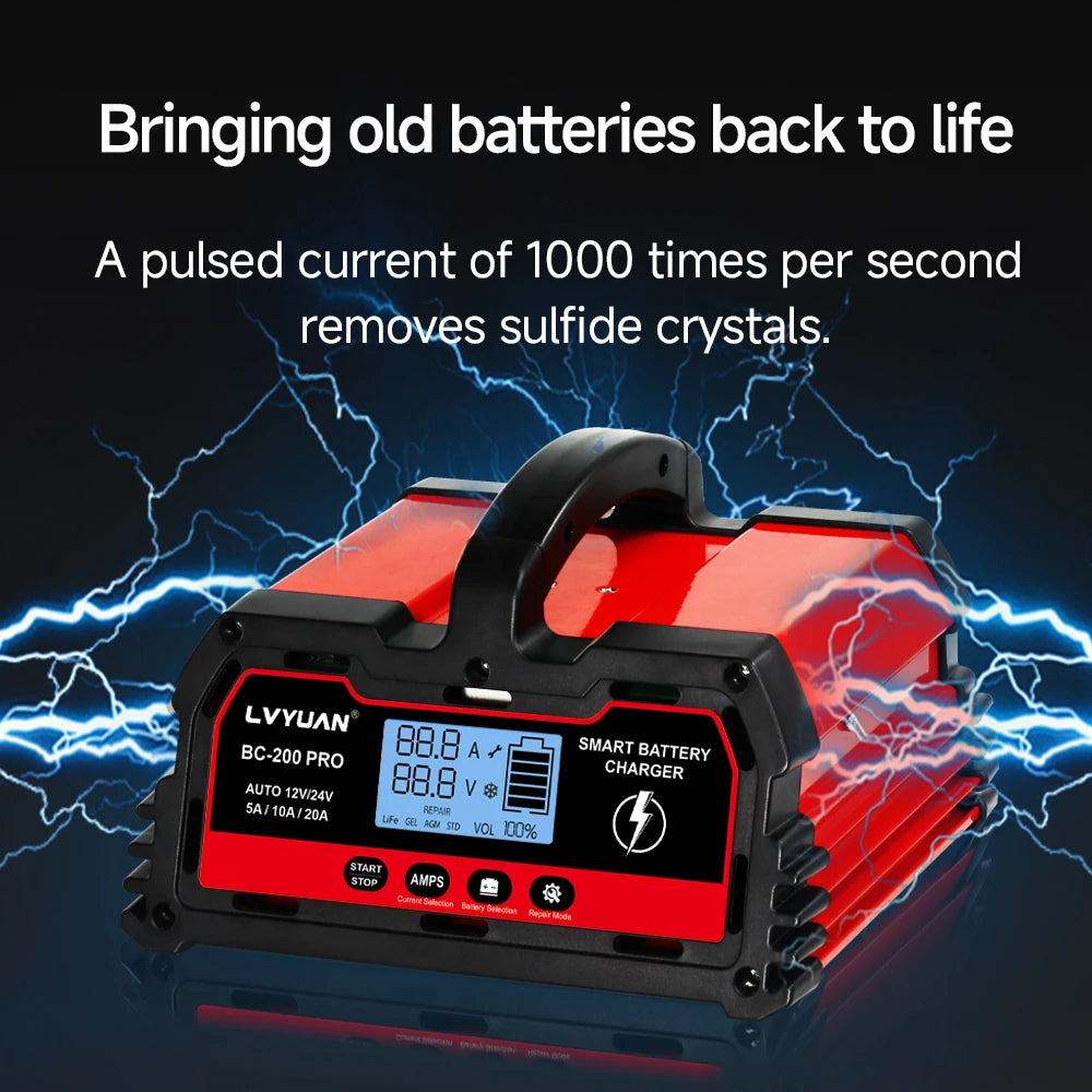 Auto DC12V 24V Battery Charger Smart LCD Display