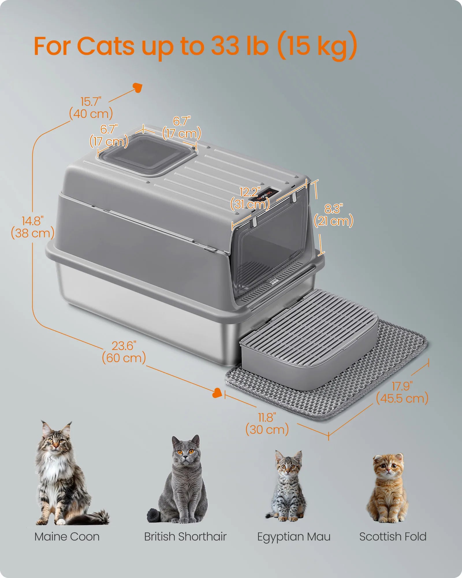 Stainless Steel Cat Litter Box with Flip Lid