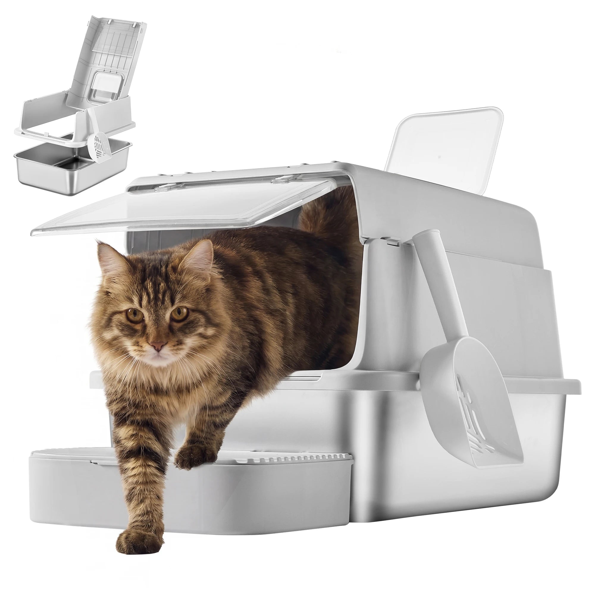 Stainless Steel Cat Litter Box with Flip Lid
