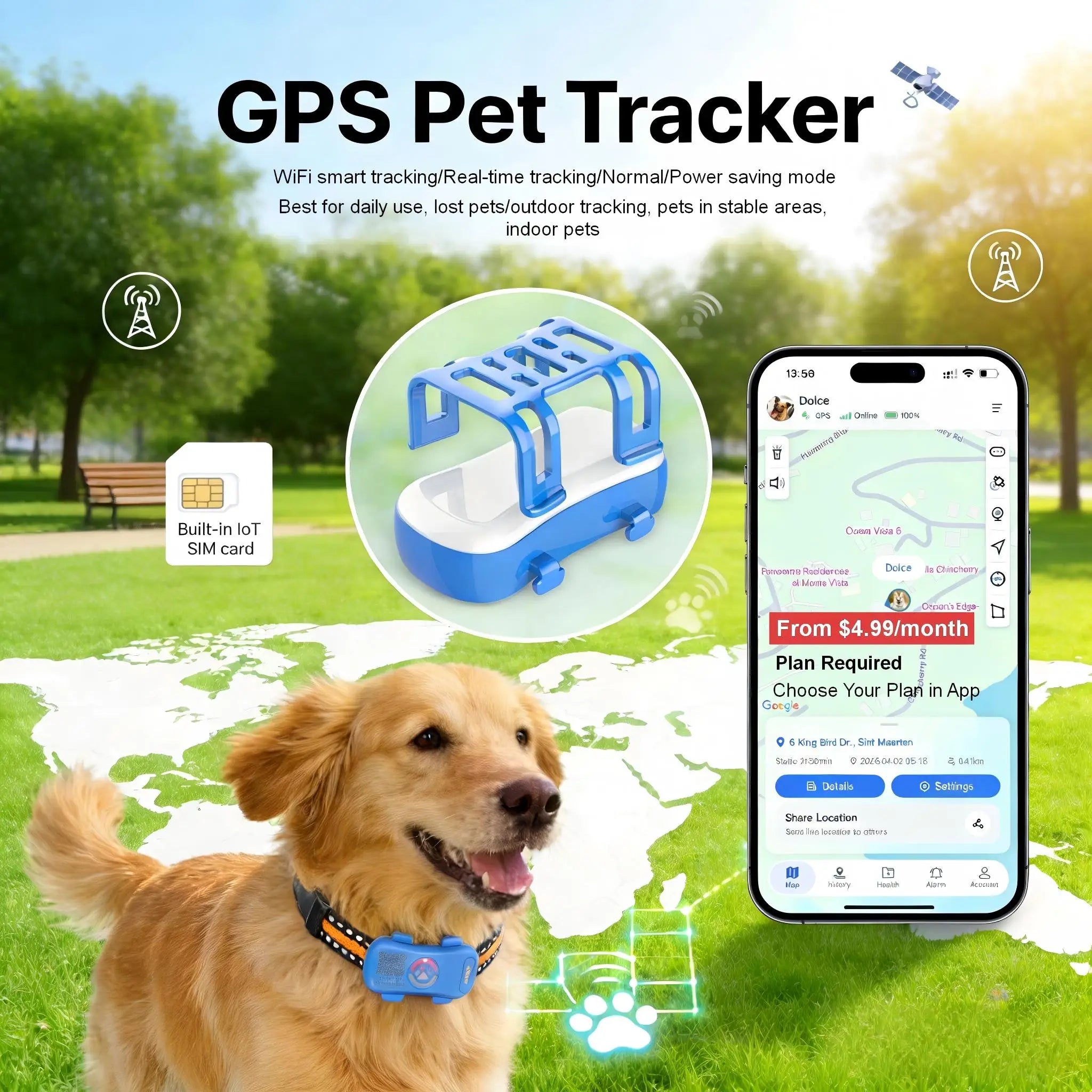 GPS Pet Tracker 4G for Dogs & Cats