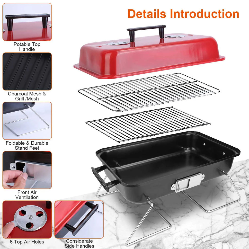 Portable Charcoal BBQ Grill         Folding Tabletop Smoker.   for Outdoor Camping Picnic Backyard Cooking
