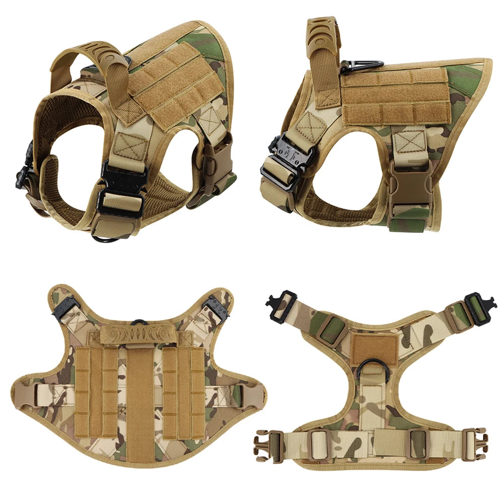 Tactical Dog Harness Leash Set for Large Dogs Military for Training Walking Hunting Pet Vest Handle