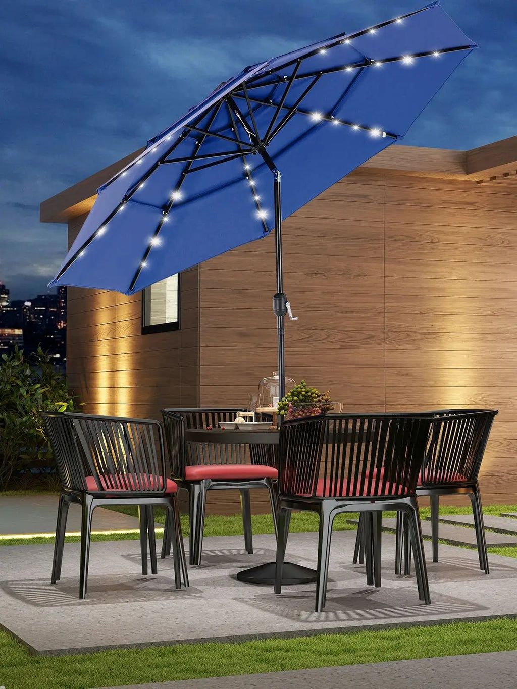 10FT, 3-Tier Patio Umbrella, 32 LED Solar Lights