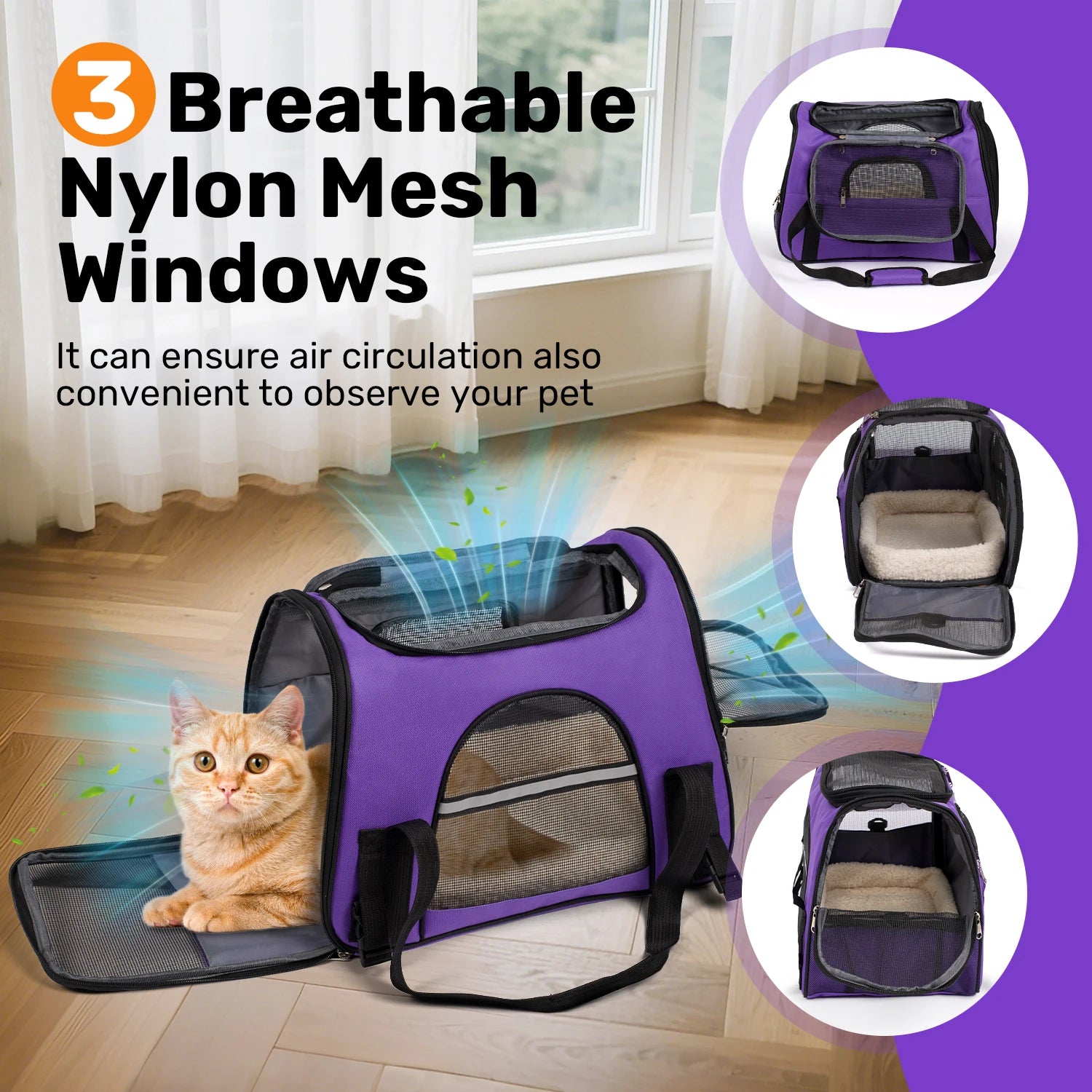 Portable Dog Carrier for Small, Medium Cats Up To 15Lbs.