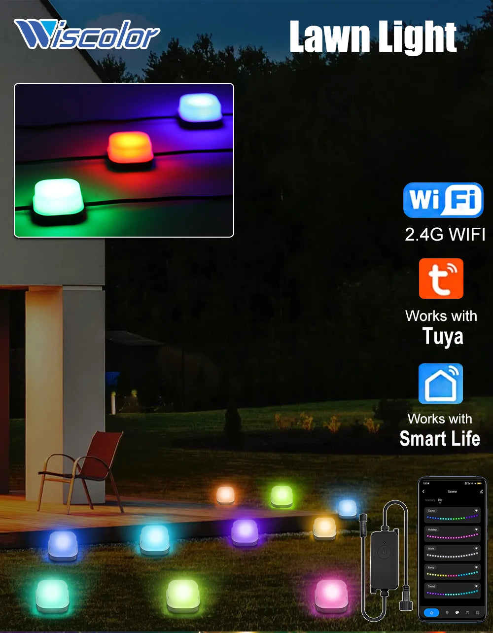 Wiscolor LED Light APP Control for Garden Lawn Courtyard