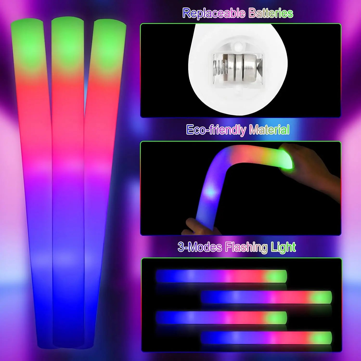 110pcs LED Foam Glow Sticks Glow Party Supply