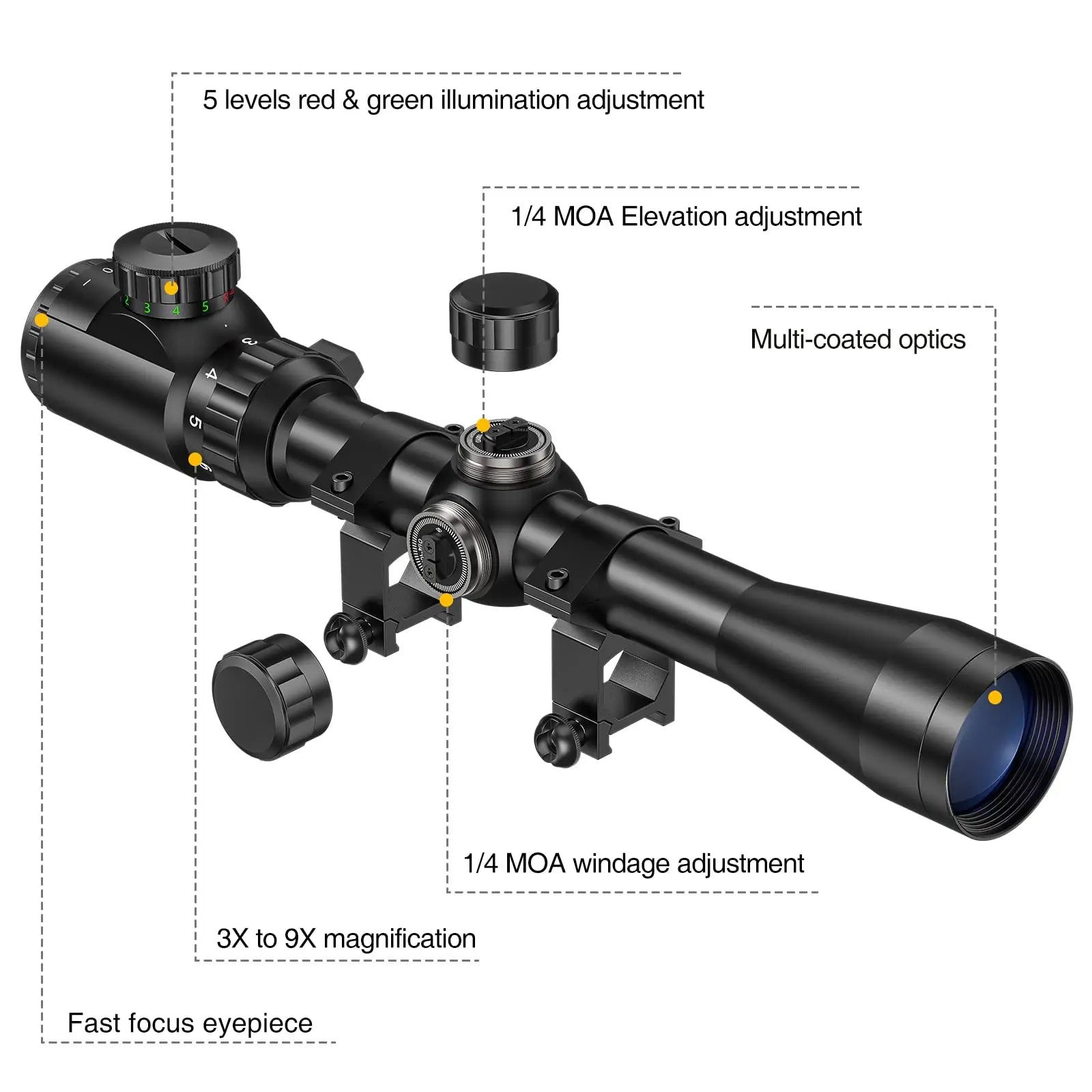 Rifle Scope, Illuminated, Optical, With Mounts