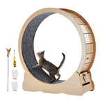 Wooden Cat Exercise Wheel with Detachable Carpet & Cat Teaser