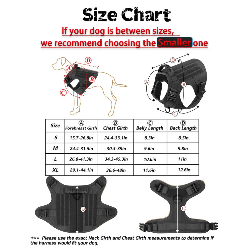 Tactical Dog Harness Leash Set for Large Dogs Military for Training Walking Hunting Pet Vest Handle