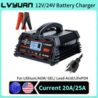 Auto DC12V 24V Battery Charger Smart LCD Display