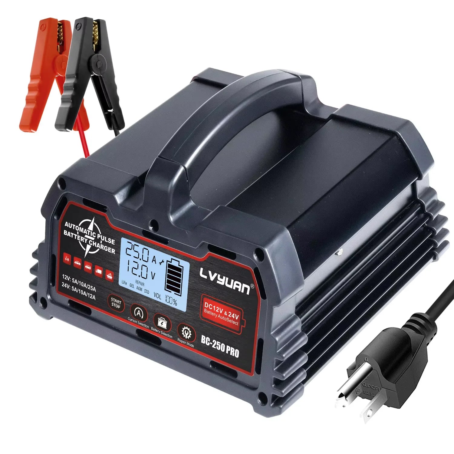 Auto DC12V 24V Battery Charger Smart LCD Display