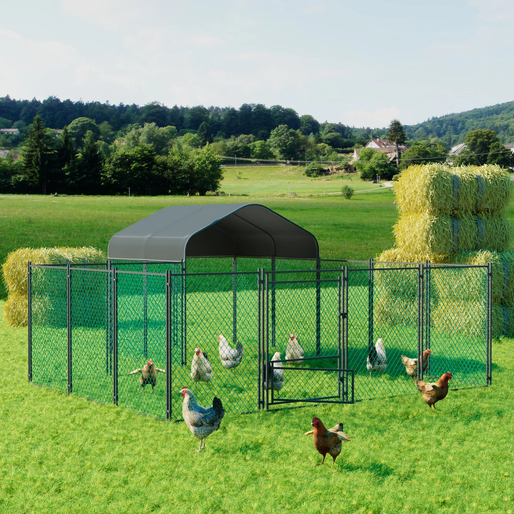Chicken Coop Pen Metal with Cover Portable