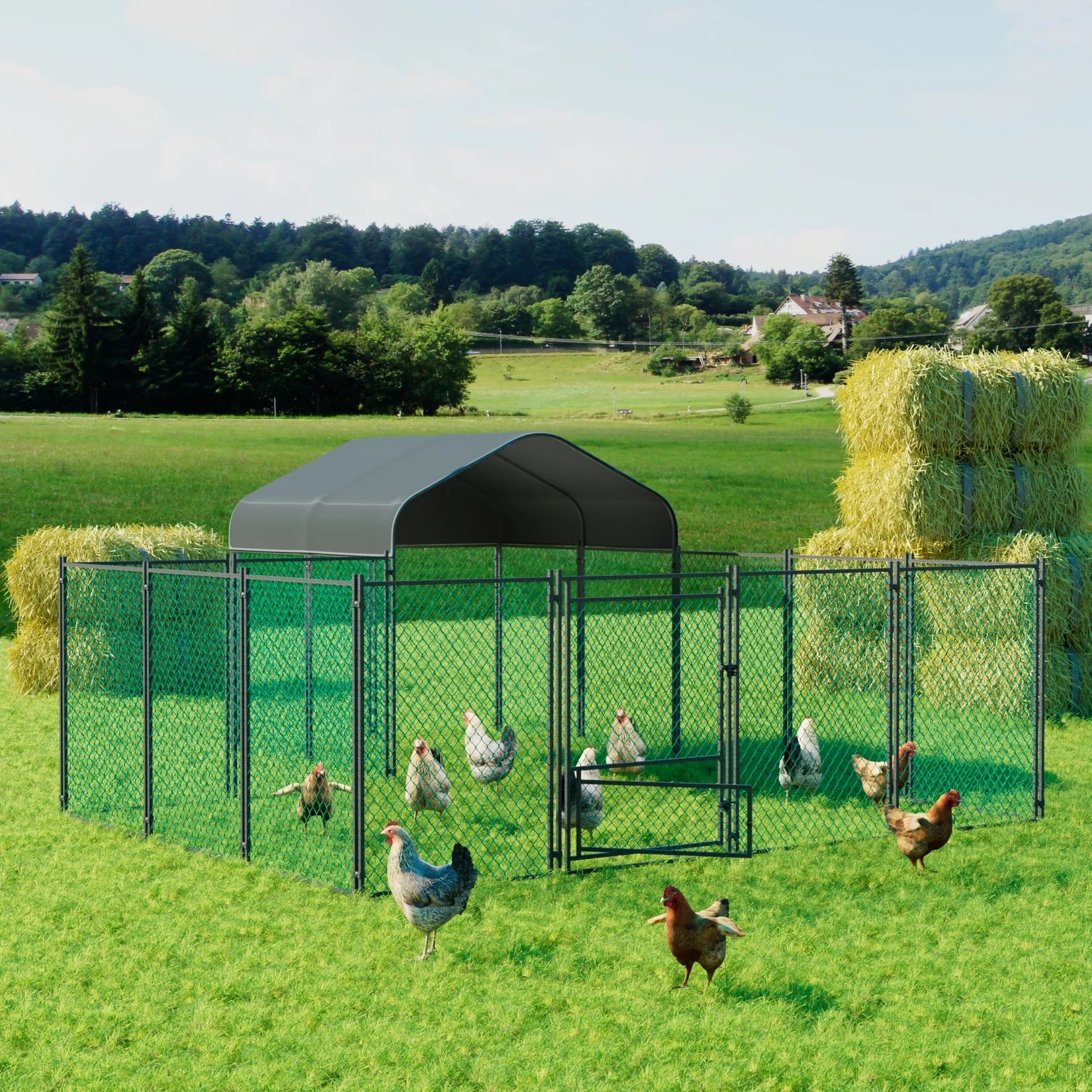 Chicken Coop Pen Metal with Cover Portable