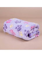 Purple Paw Print Fleece Pet Blanket Soft Light Thin Summer Cushion For Dogs Cats
