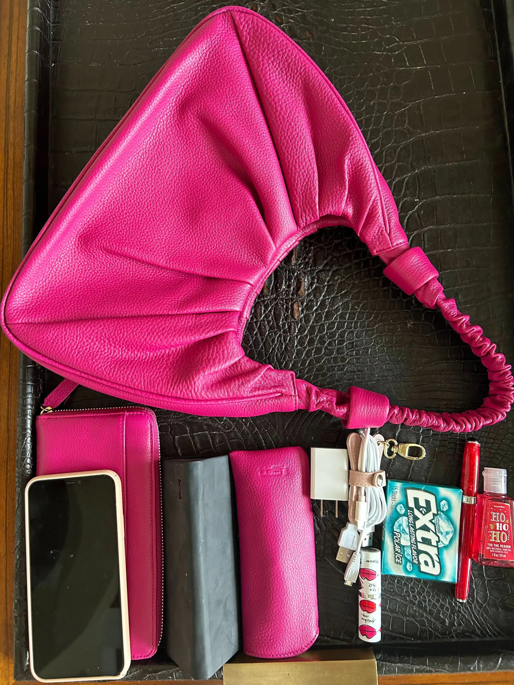 Pebbled Leather Hobo Shoulder Bag