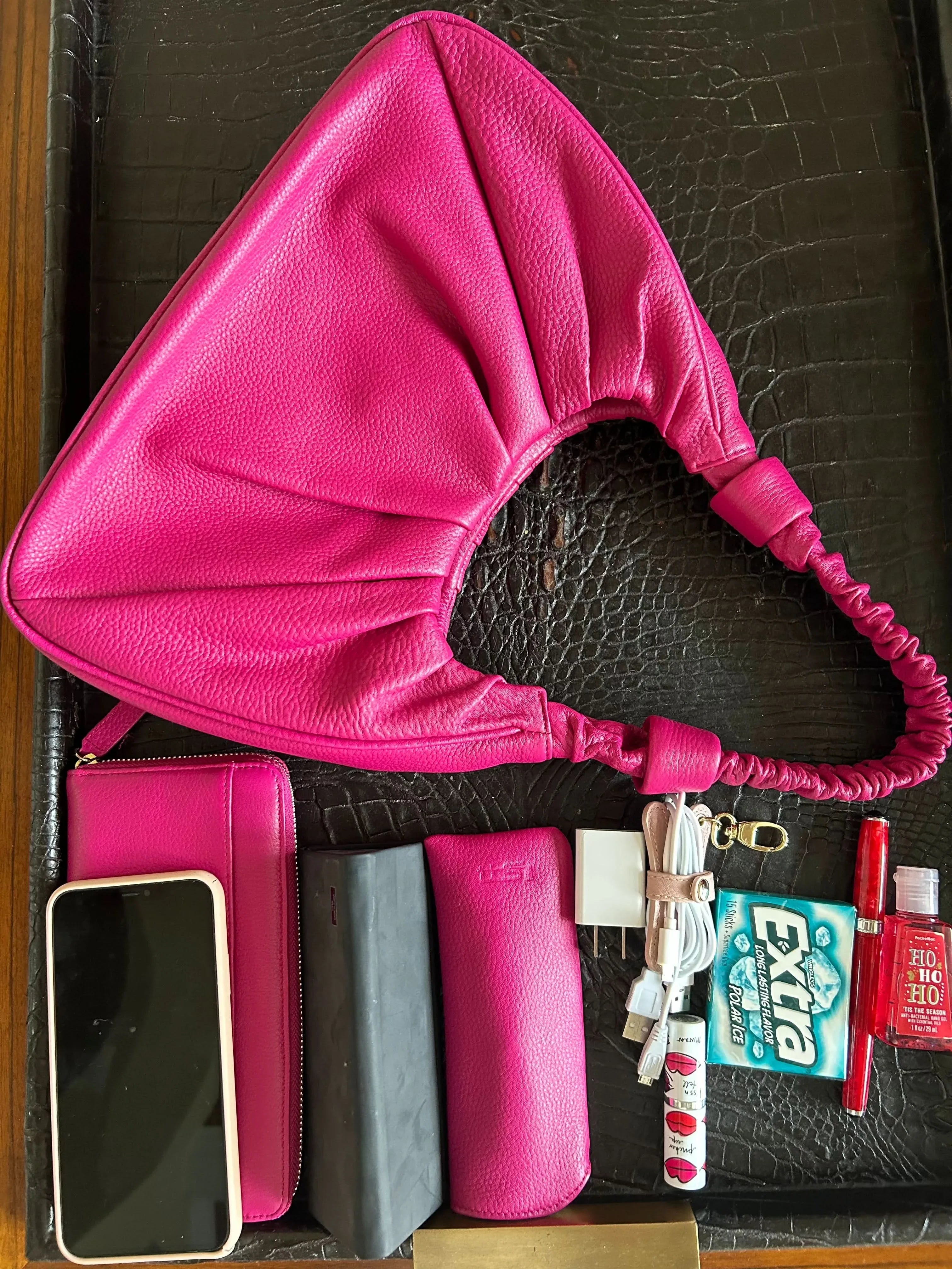 Pebbled Leather Hobo Shoulder Bag