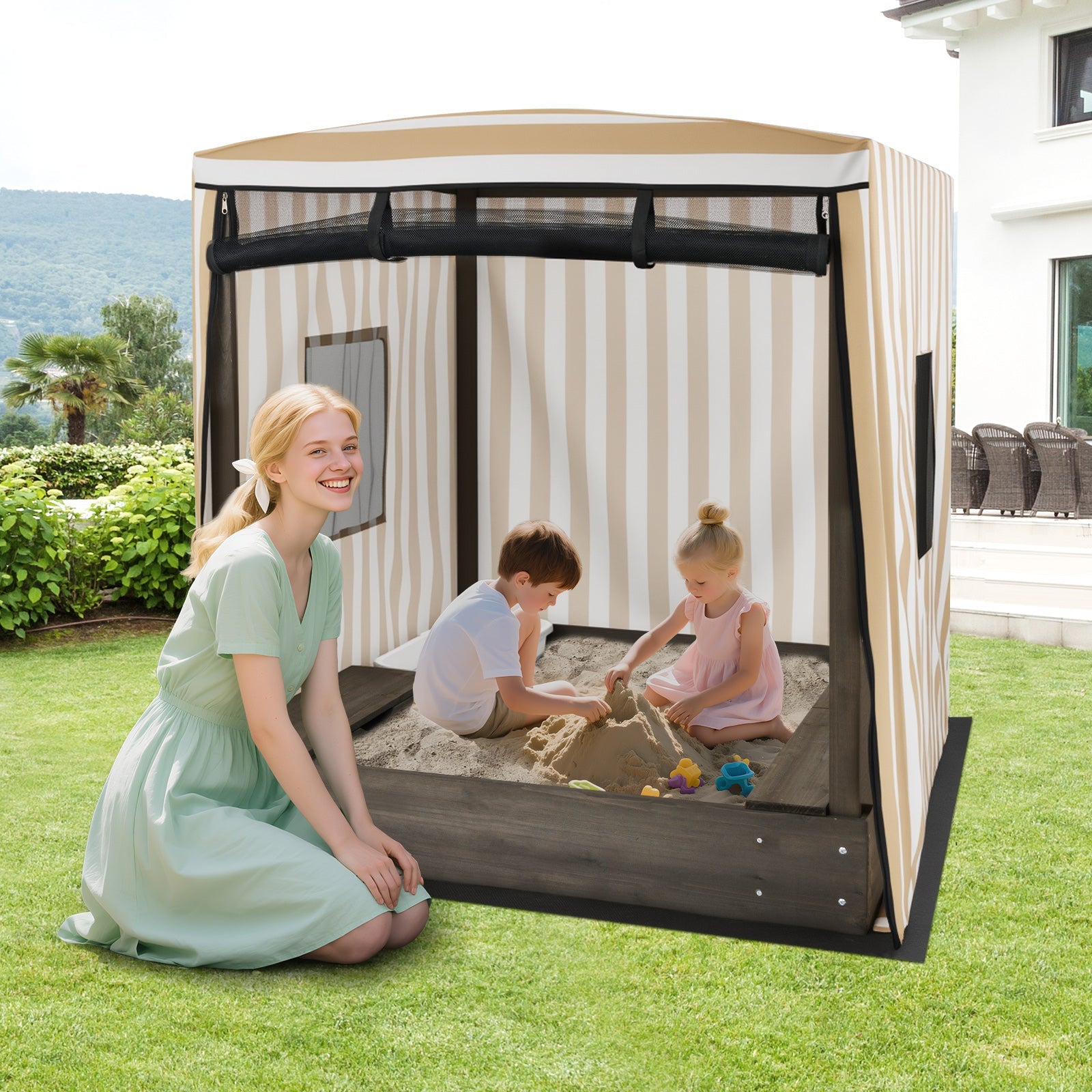 Wooden Sandbox with Canopy