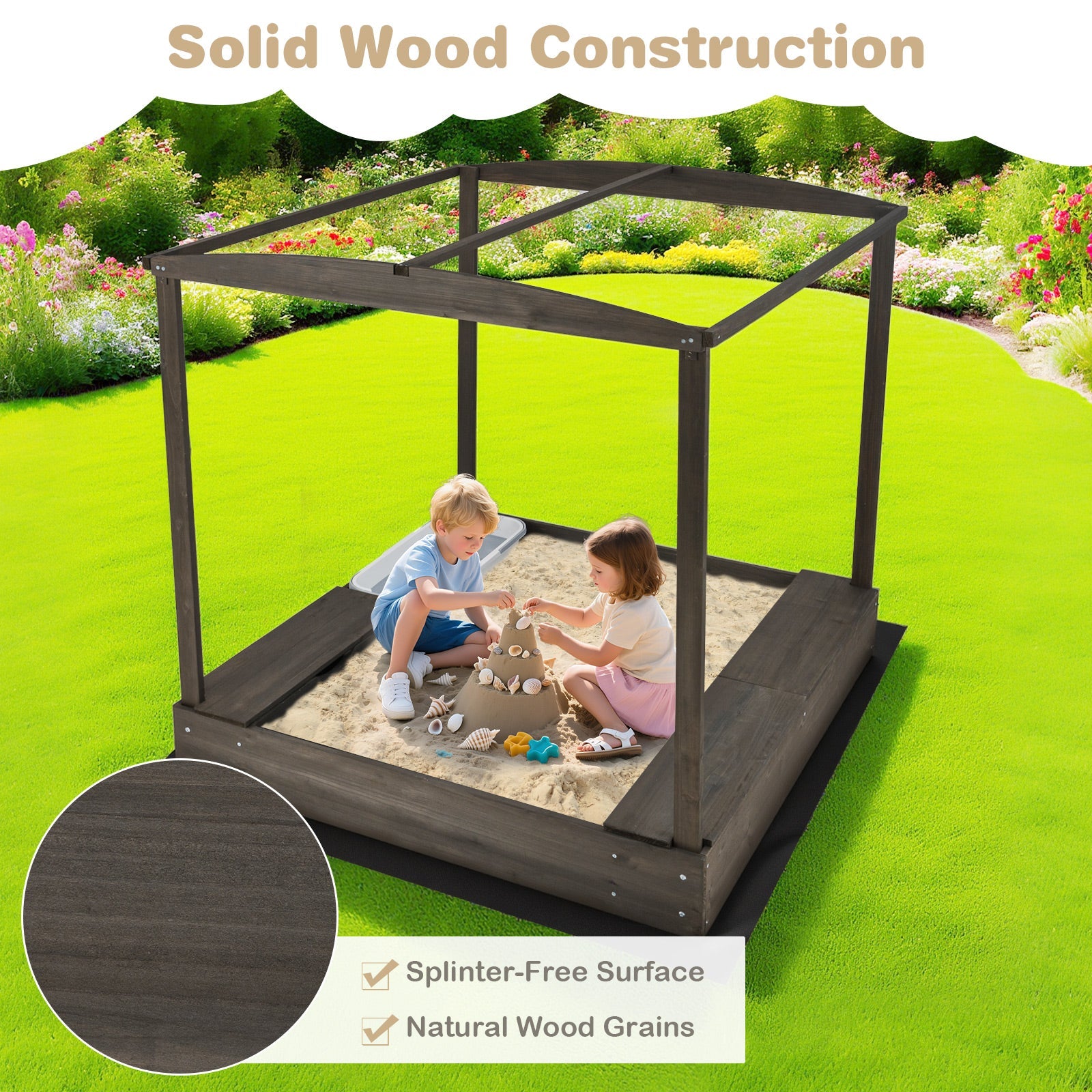 Wooden Sandbox with Canopy