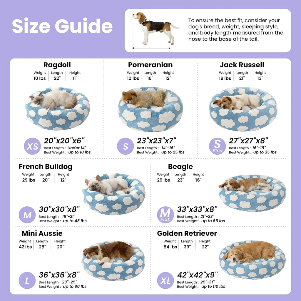 LE SURE Donut Dog Bed – 7 Sizes, 5 Patterns