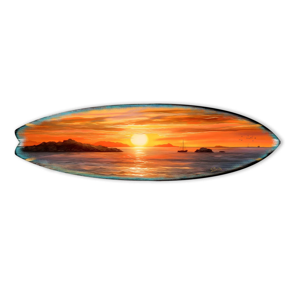 Sunset Symphony Surfboard Coastal Wall Art