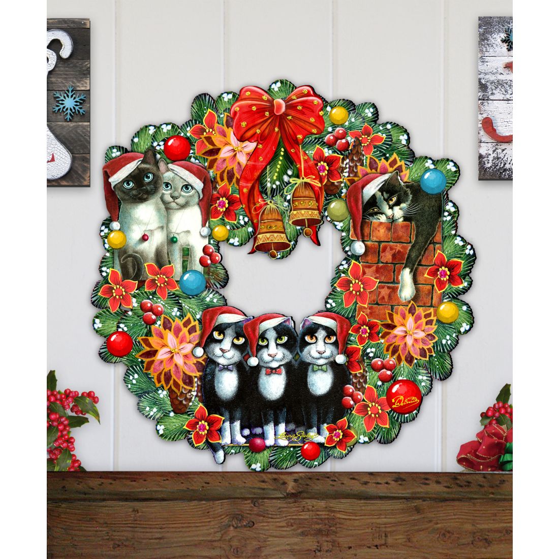 Christmas Friends Kitty Door Wreath