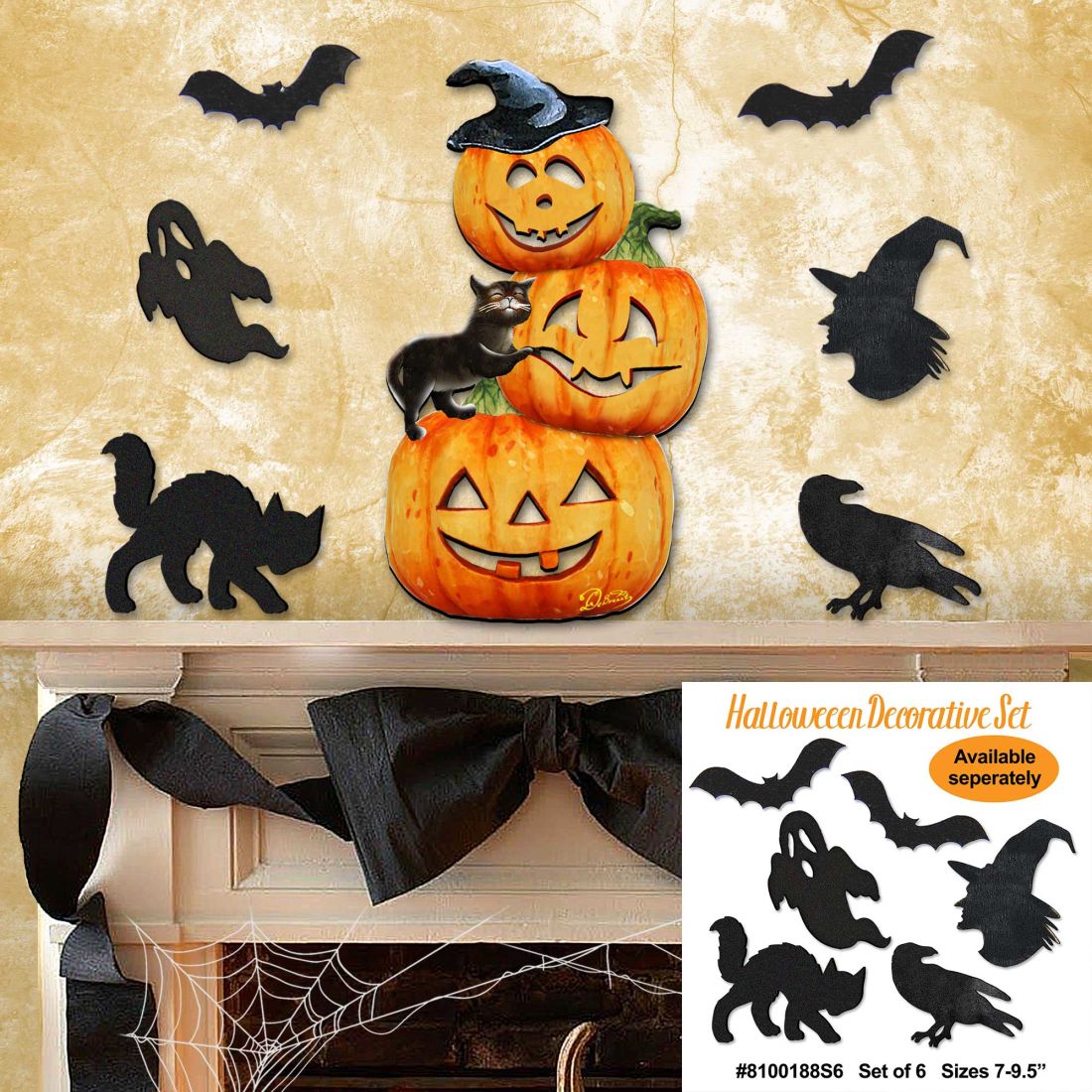 Scary Stacking Pumpkins Halloween Door Decor