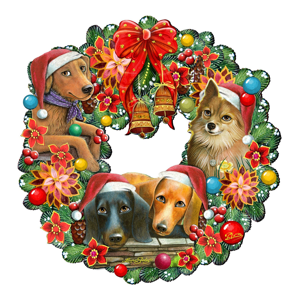 Christmas Friends Puppy Door Wreath