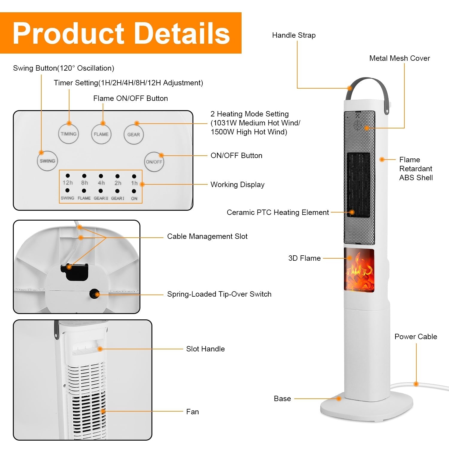 1500W Ceramic Tower Heater