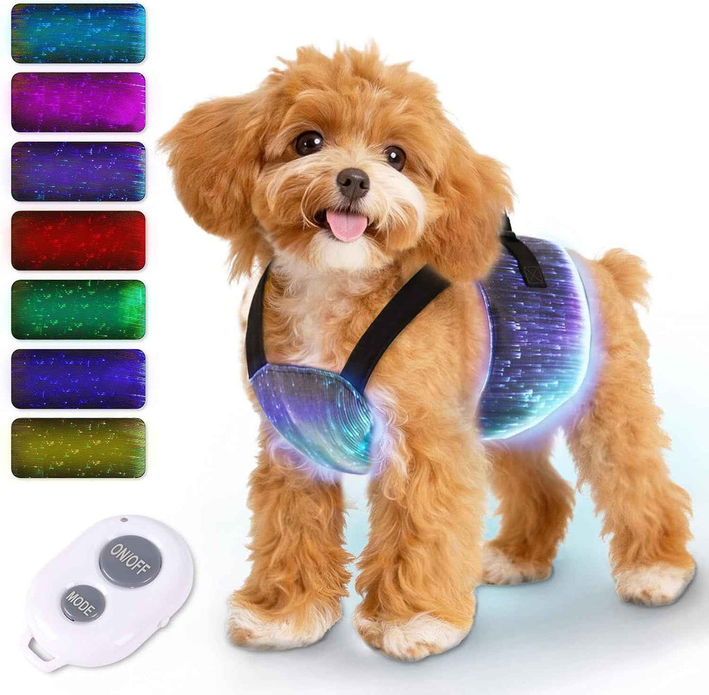 LED Dog Harness Light Up Fiber Optic Remote Control