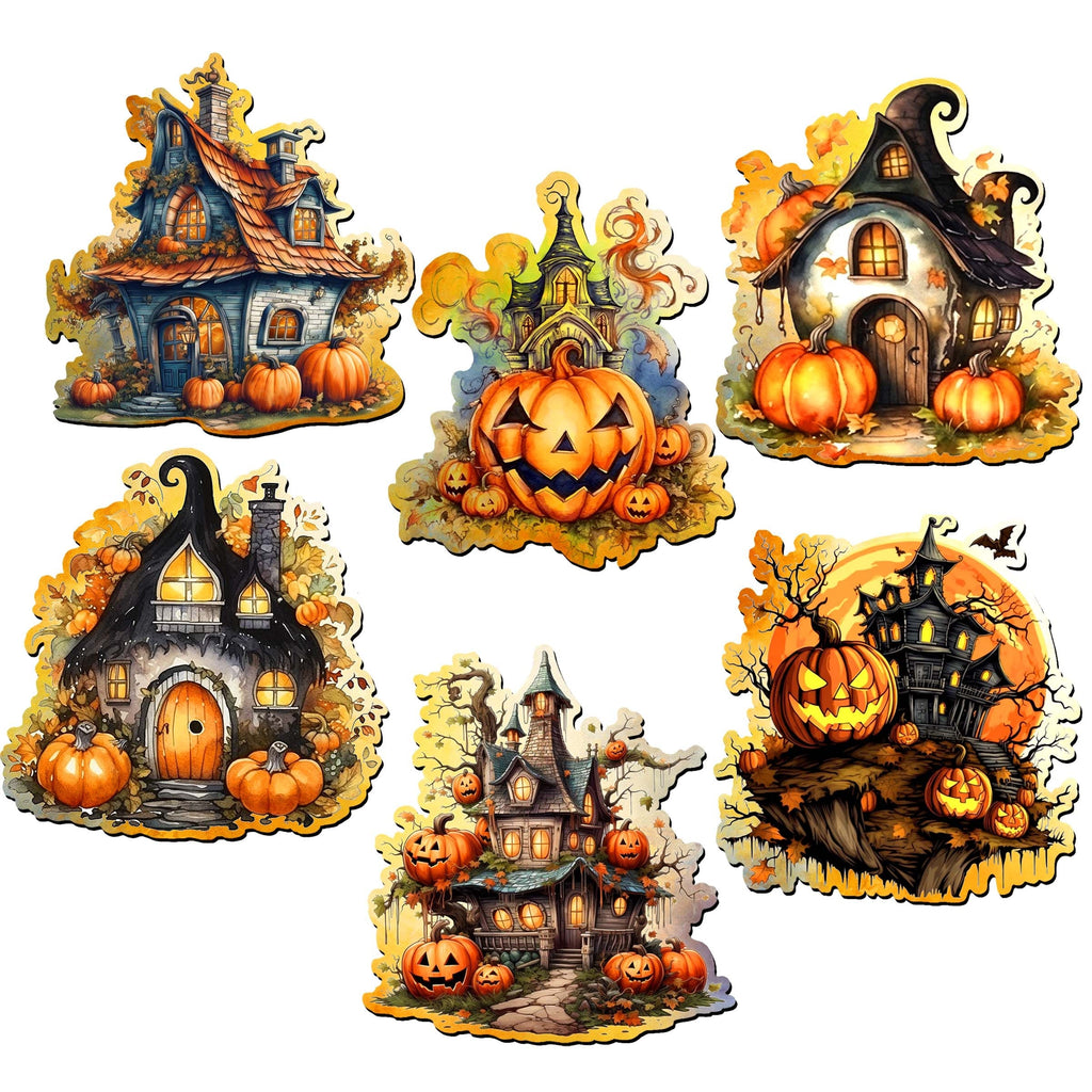 Spooky Houses Decorative Eco Wood Magnets Set of 6