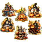 Spooky Houses Decorative Eco Wood Magnets Set of 6