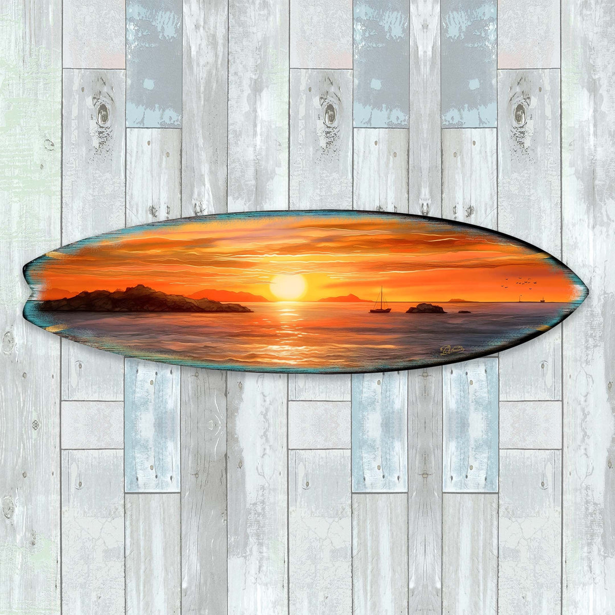 Sunset Symphony Surfboard Coastal Wall Art