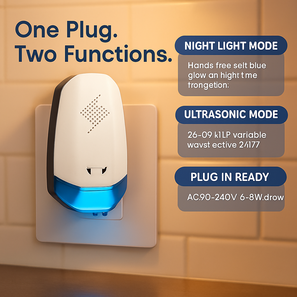 Ultrasonic Pest Repeller with Night Light for Indoor Use