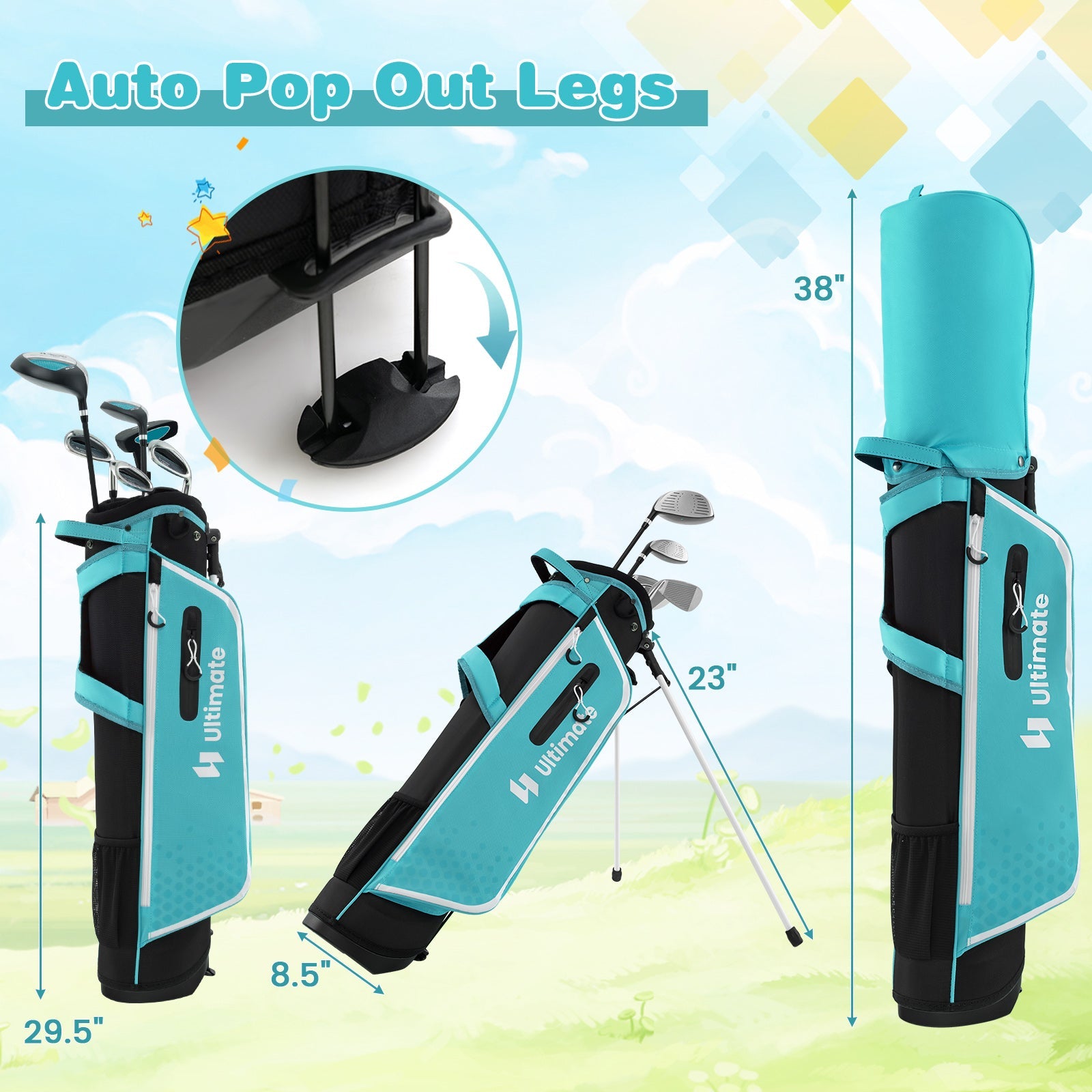 Junior Complete Golf Club Set with Stand Bag Rain Hood