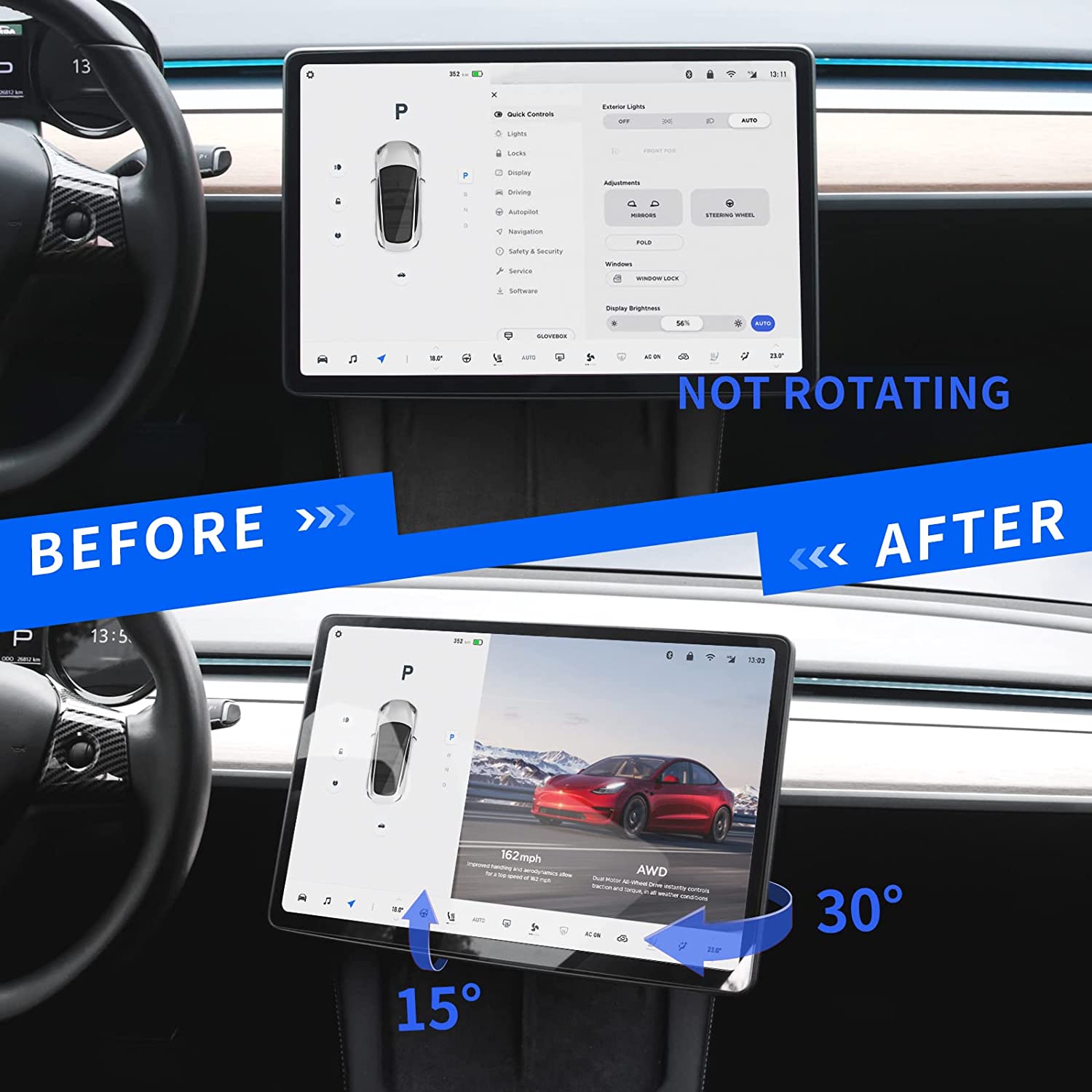 Model Y / Model 3 Highland Screen Swivel Rotating Mount Kit (Fits RHD & LHD) | TESERY